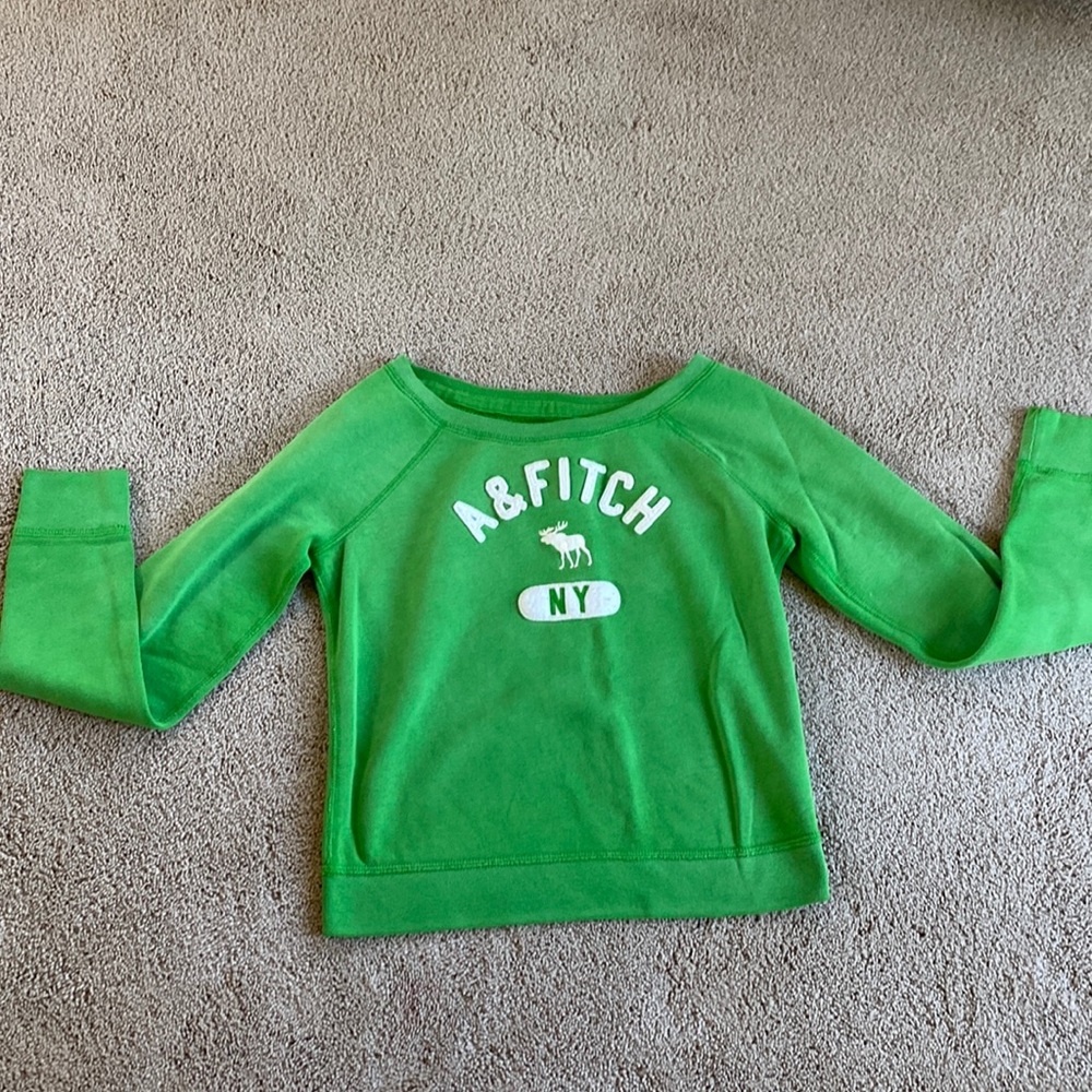 Abercrombie and Fitch Green Cropped Crewneck Sweatshirt